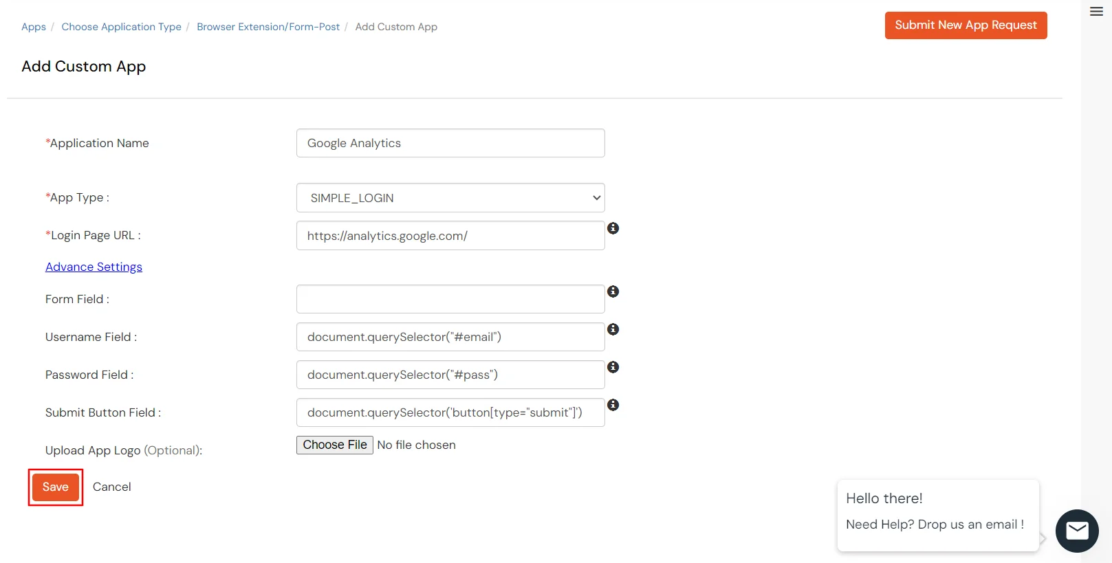 Google Analytics Single Sign-On SSO Enter the following app details