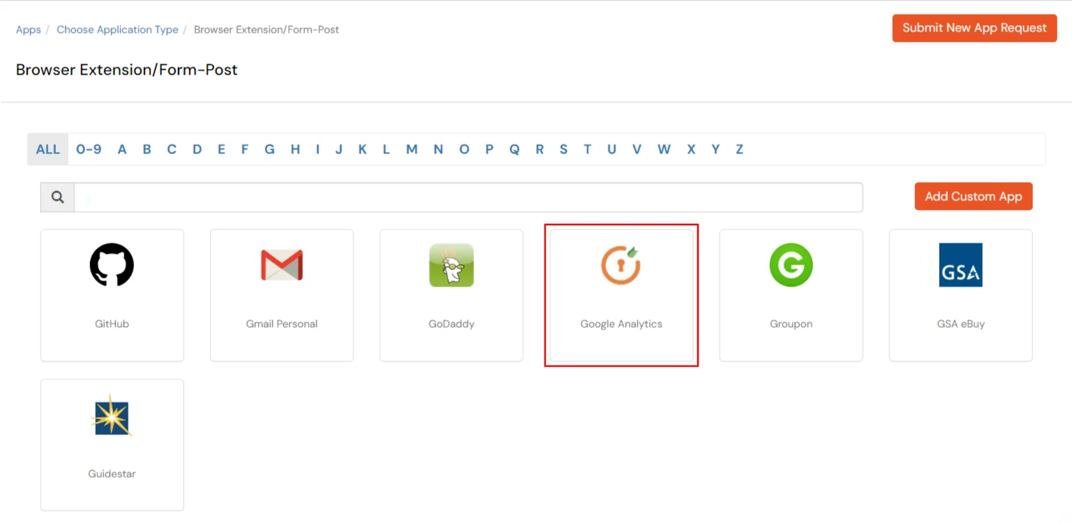 Google Analytics Single Sign-On SSO : Application sucessfully added in given list