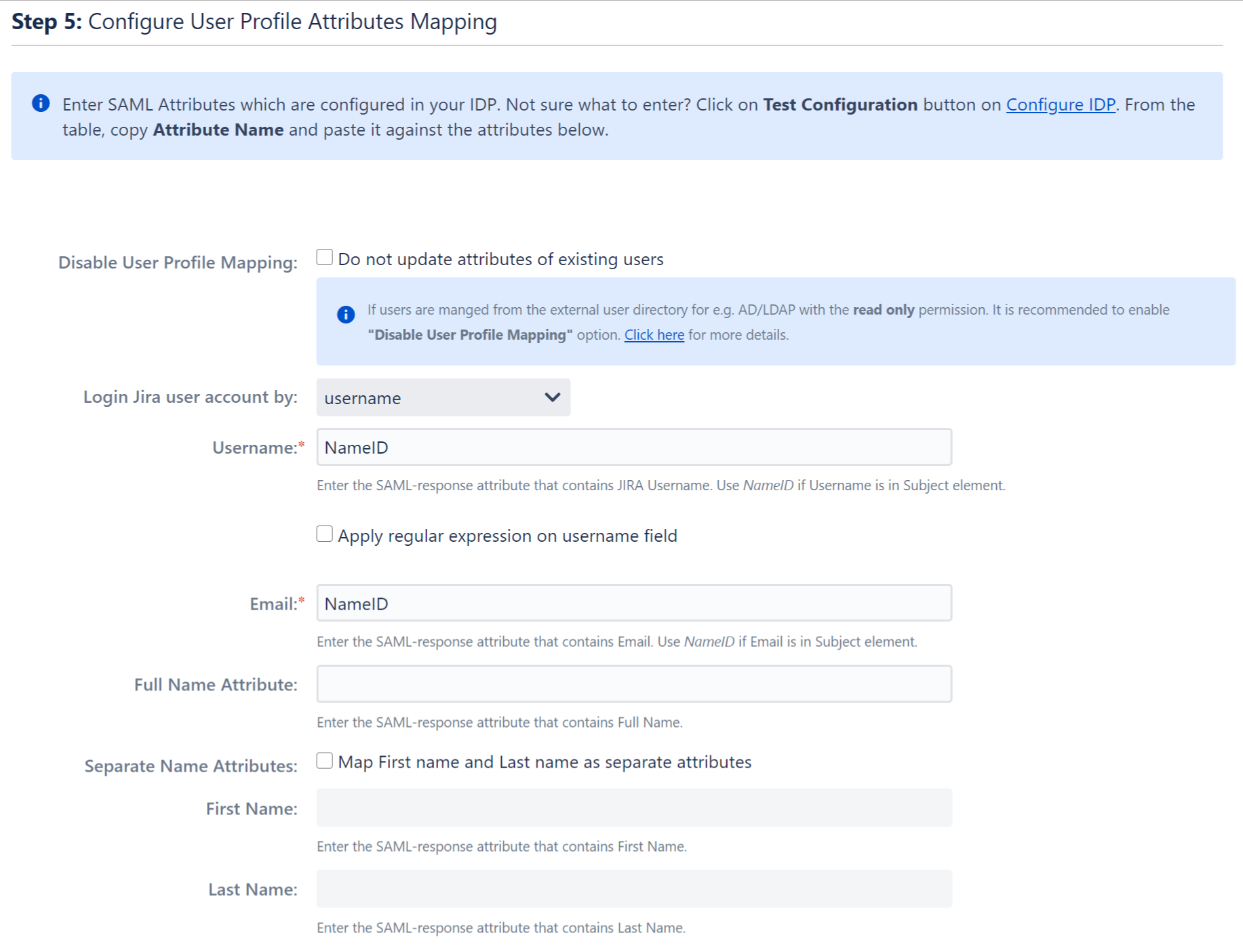 SAML Single Sign-On User Profile