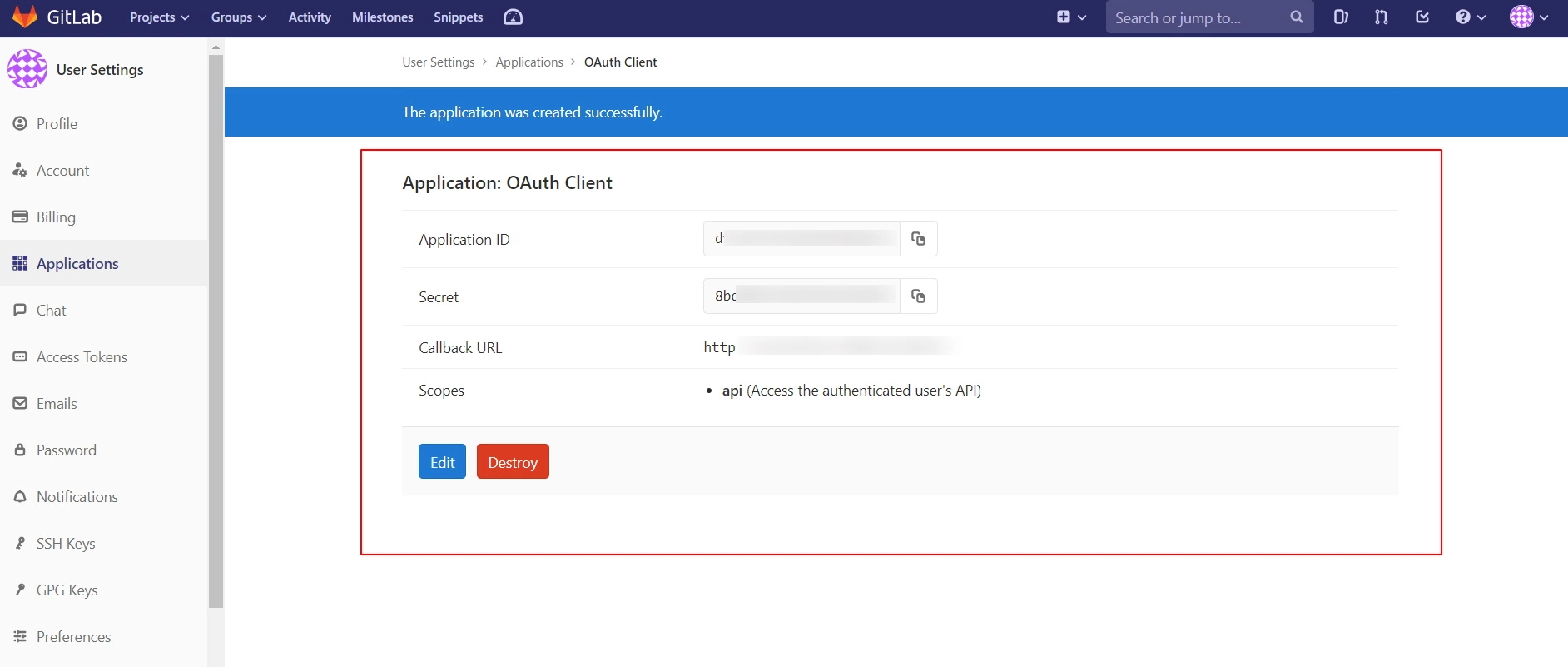 Get Client ID & Client Secret in GitLab