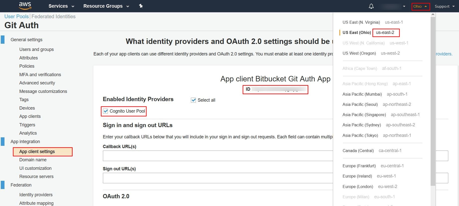 Bitbucket Git Authentication, AWS Client user pool