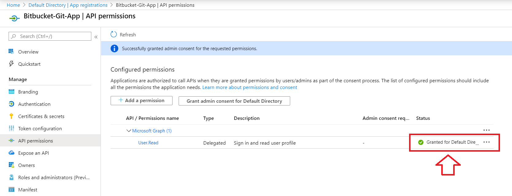 Bitbucket Git Authentication, Azure AD verify permission