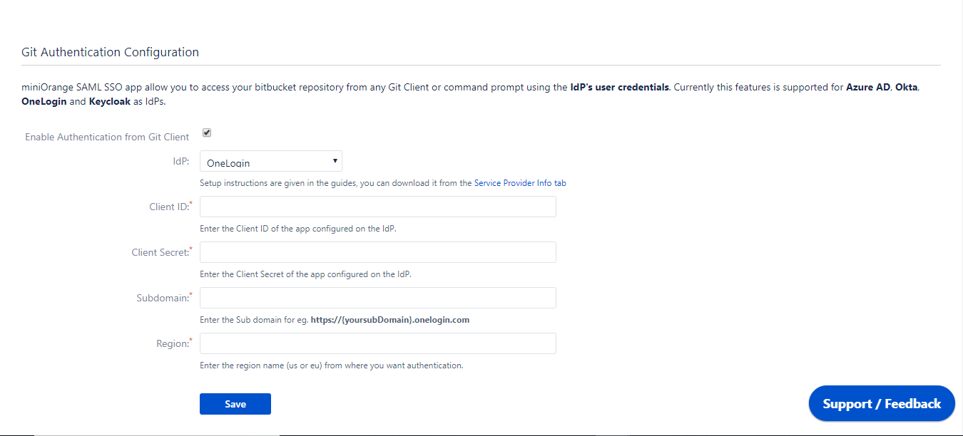 Bitbucket Git Authentication, Onelogin Authentication configuration