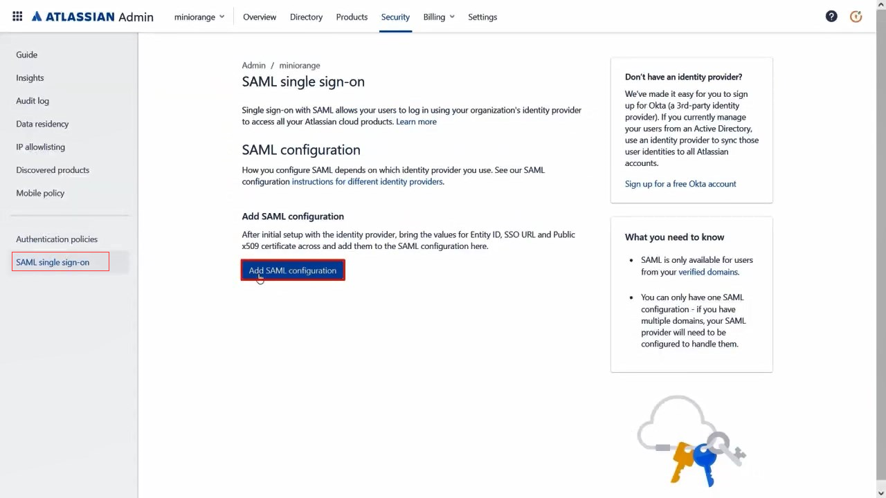 Atlassian Access Cloud SSO (Single Sign-On) Add Configuration