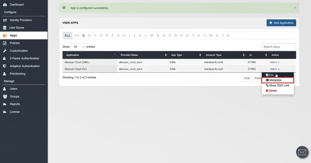 Atlassian Access Cloud SSO (Single Sign-On) View metadata