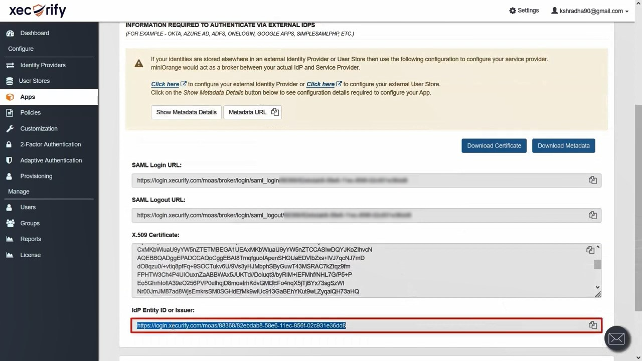 Atlassian Access Cloud SSO (Single Sign-On) View Metadata Details