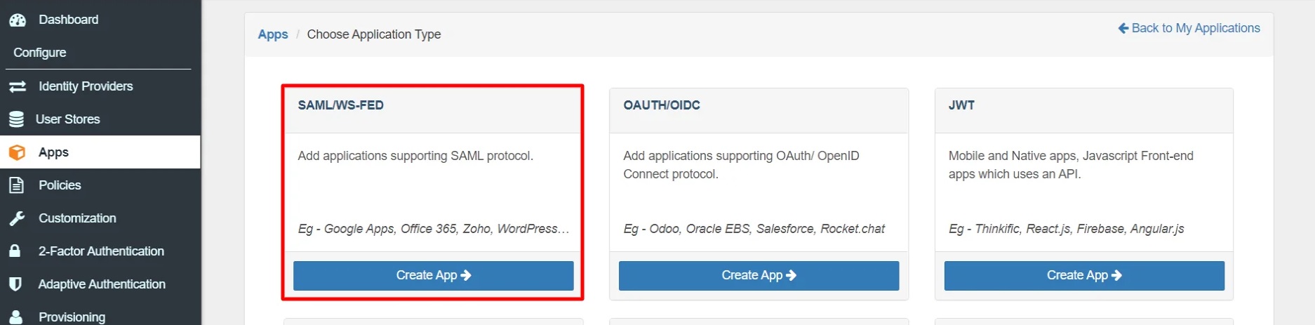 Atlassian Access Cloud Single Sign-On (SSO) choose app type