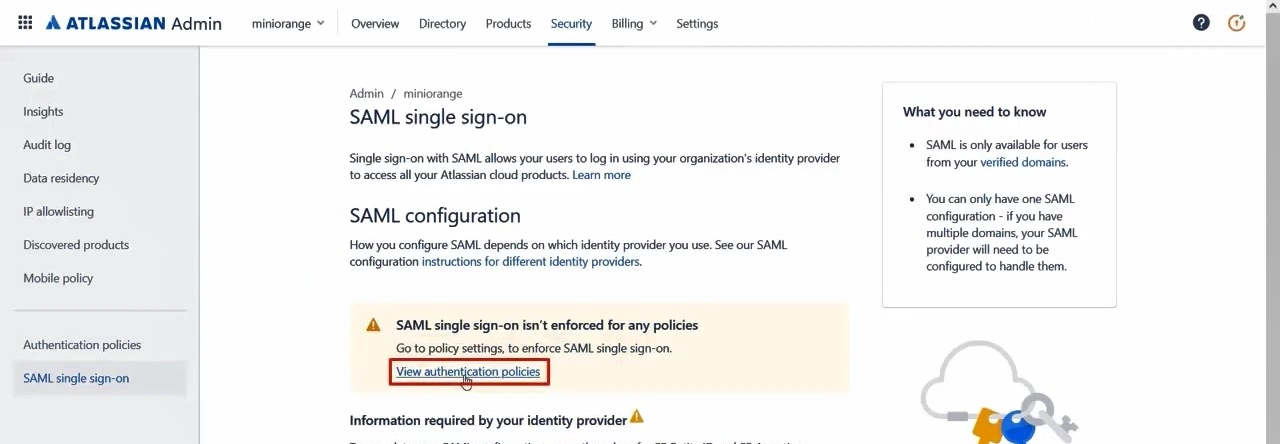 Atlassian Access Cloud SSO (Single Sign-On) View Policies