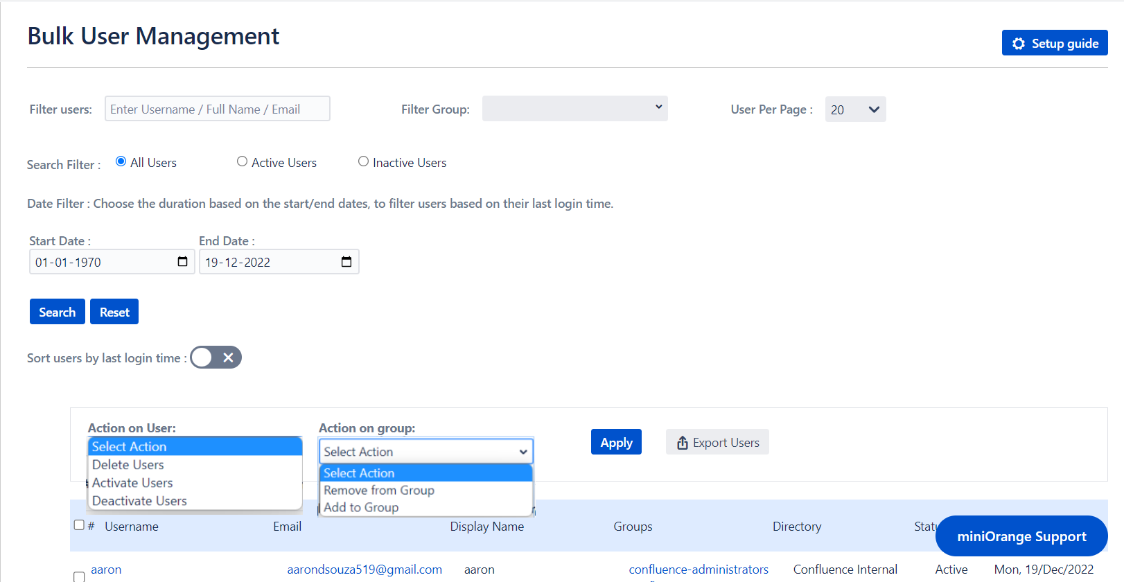 Setup Bulk User Management fo Confluence, Bulk management action