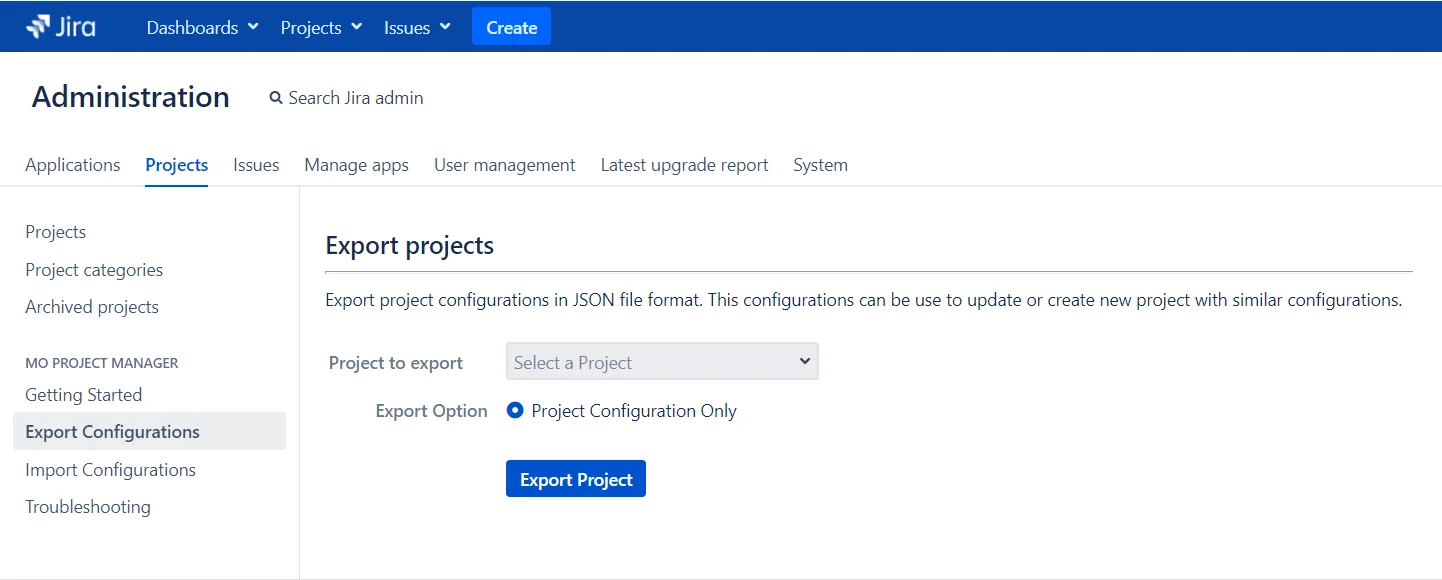 Export Project configurations