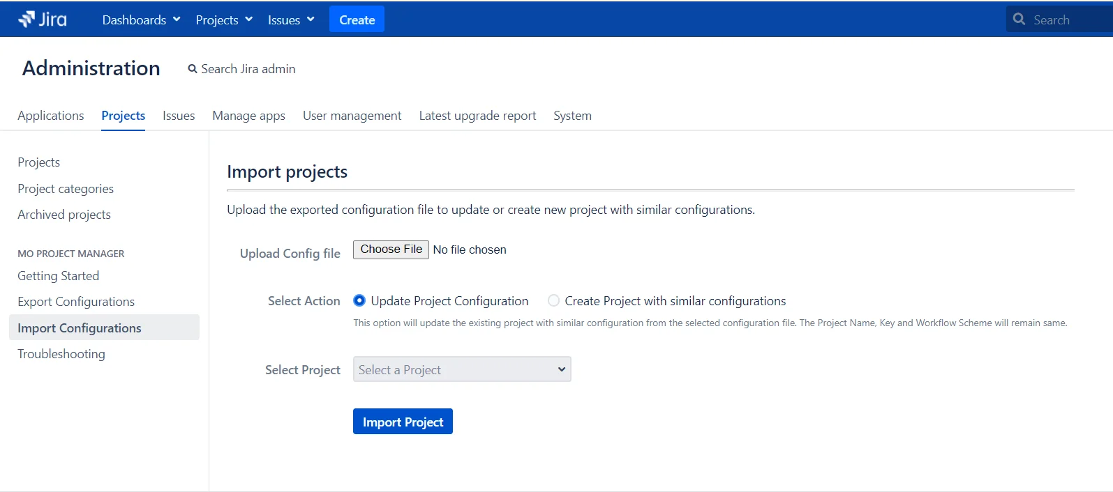 Update Existing Project's Configurations