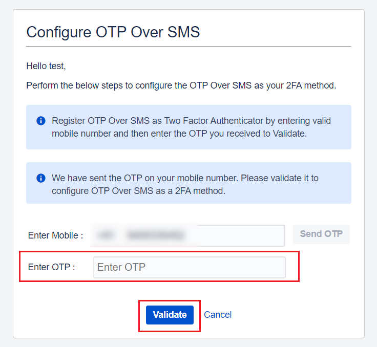 Configure OTP Over SMS Enter OTP