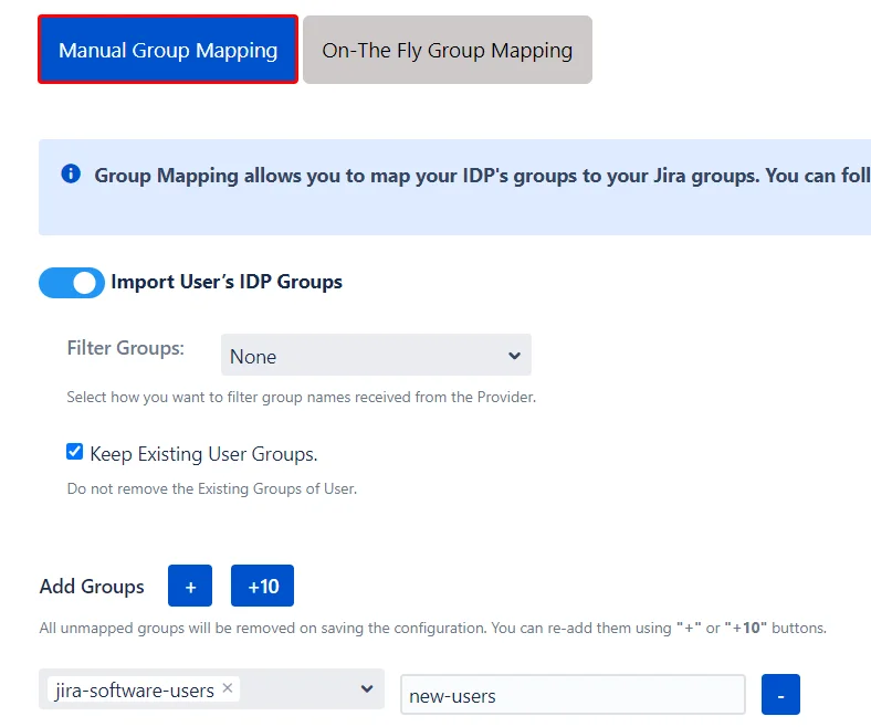 User and group provisioning in Jira, Confluence, Bitbucket Manual Group Mapping