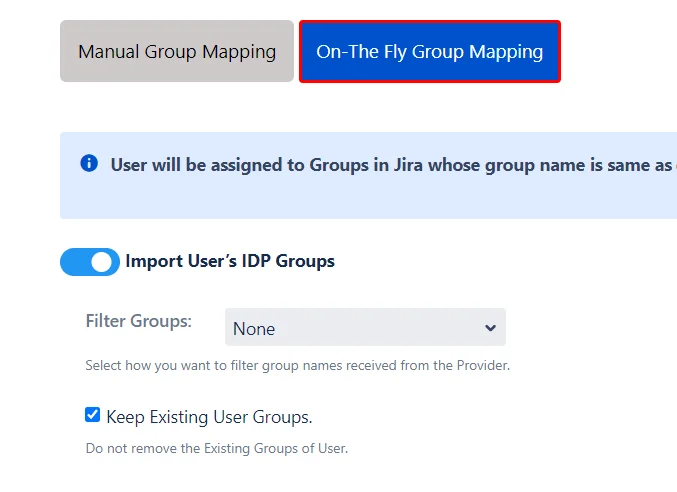 User and gruop provisioning in Jira, Confluence, Bitbucket On The Fly Group Mapping