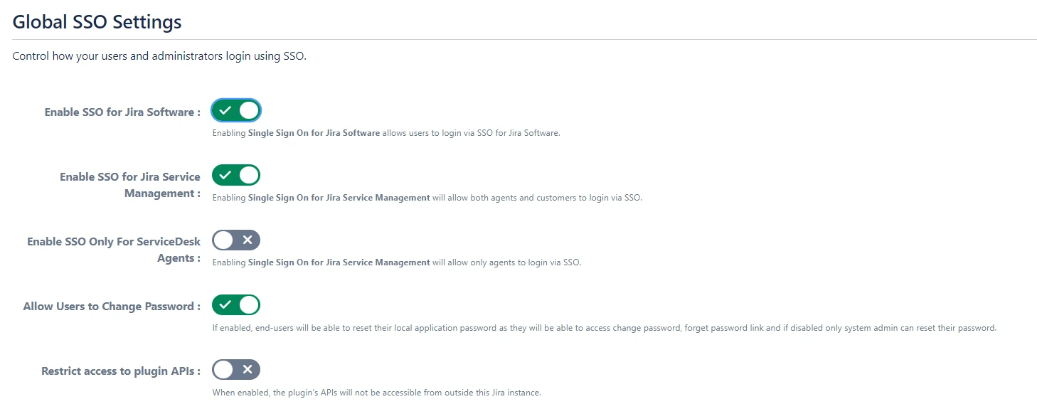 Atlassian Data Center Single Sign-On (SSO) for OAuth Select Provider Global SSO Settings