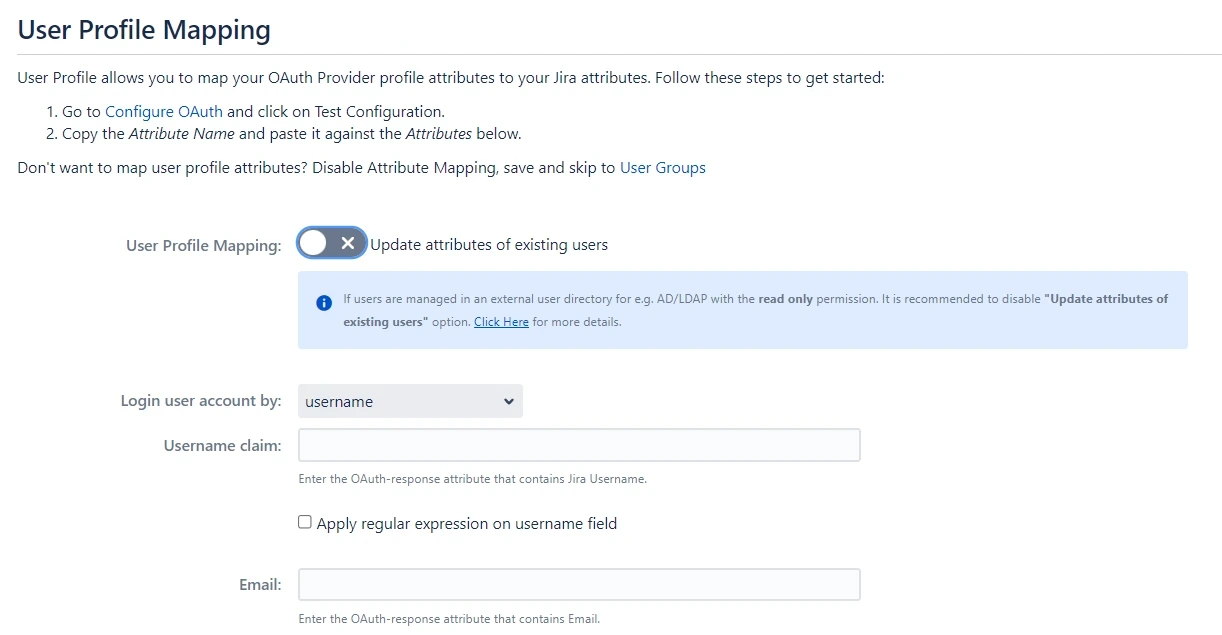 Atlassian Data Center Single Sign-On (SSO) for OAuth User Profile
