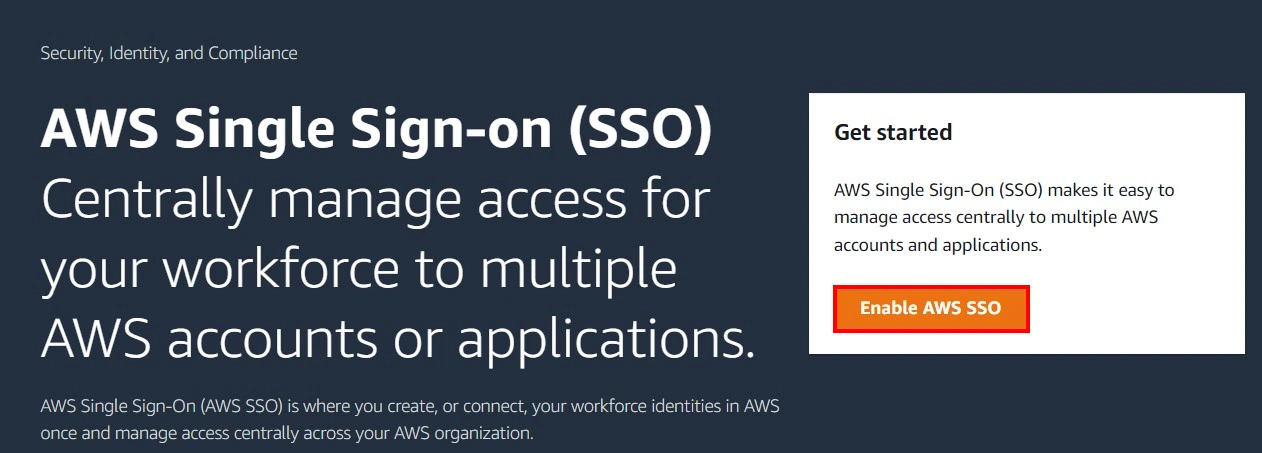 SAML Single Sign On (SSO) med AWS Identity Provider, Aktivera AWS SSO