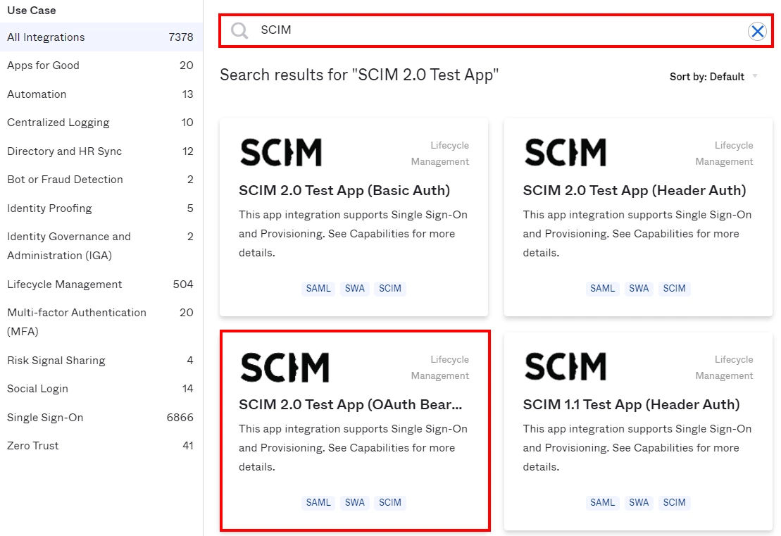 User provisioning with Okta of SCIM Standard - create application