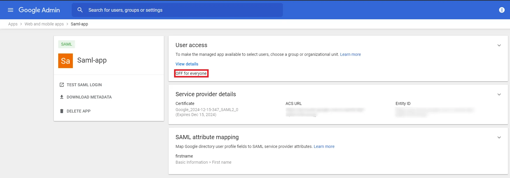 Google Apps SSO Login, Turn-On go to SAML Apps