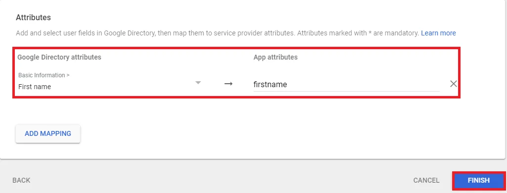 Google Apps SSO Login, Attribute mapping details 