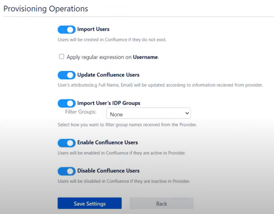 Select provisioning operations for Oracle