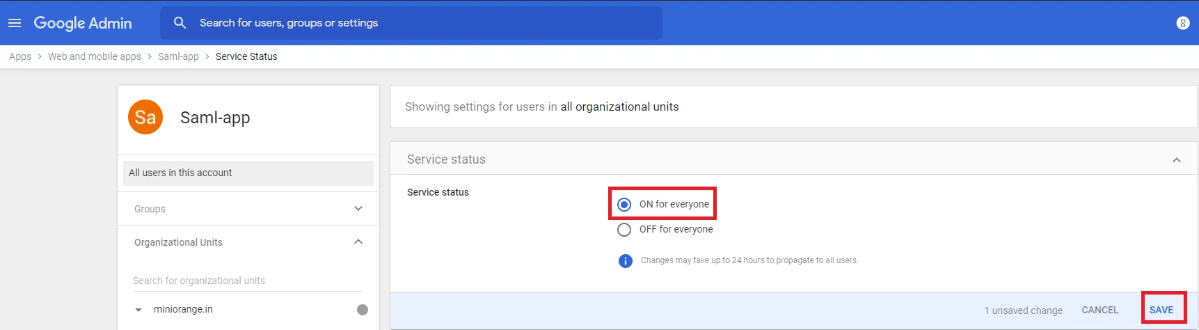 Google Apps SSO Login, Turn-On go to SAML Apps 1