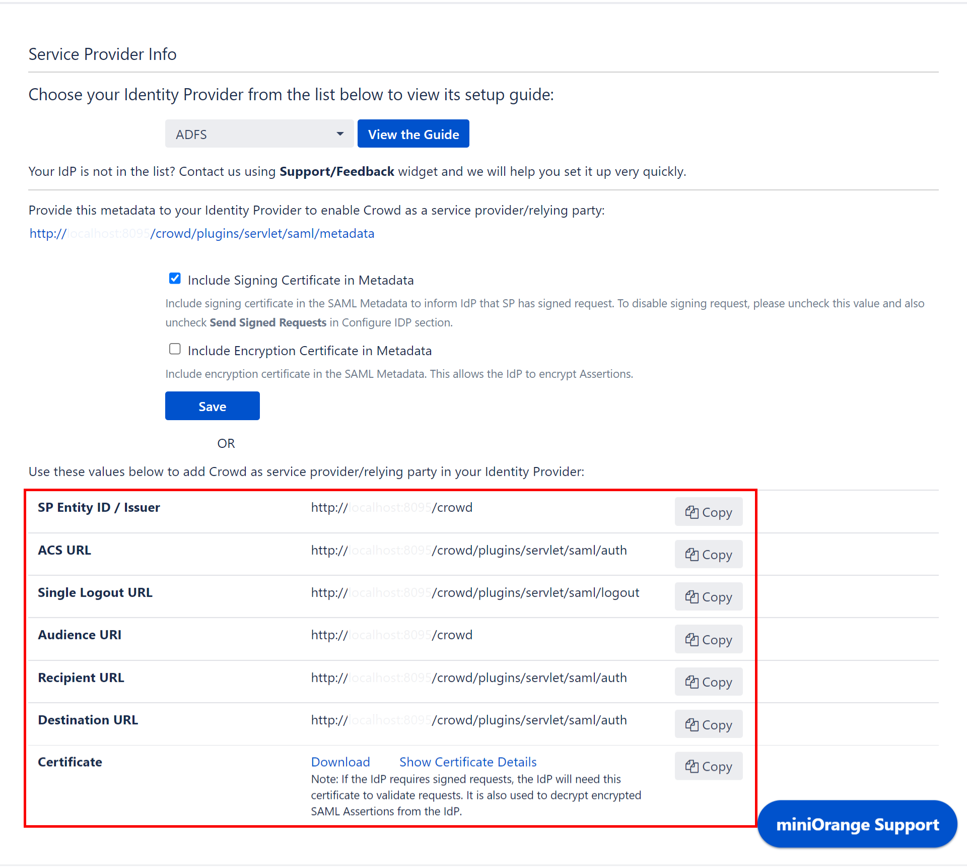 SAML Single Sign On (SSO) using Identity Provider, SP Endpoints to configured manually