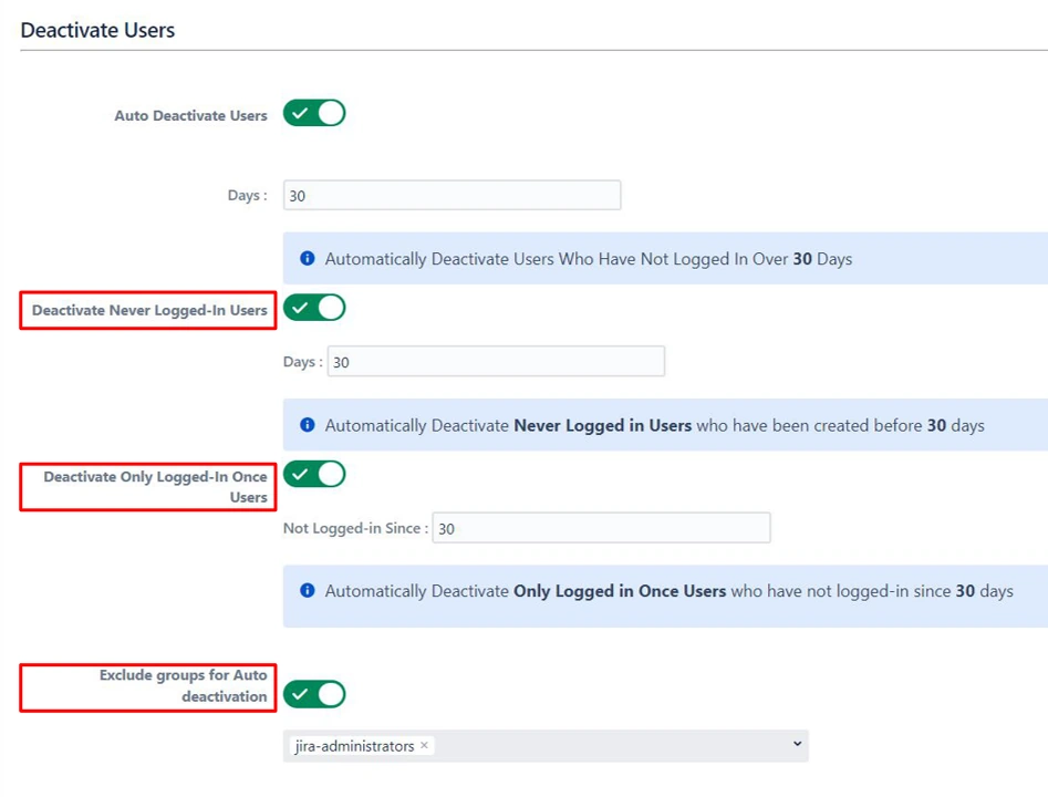 Setup Bulk User Management fo Jira, Bulk action management to inactivate deactivate users