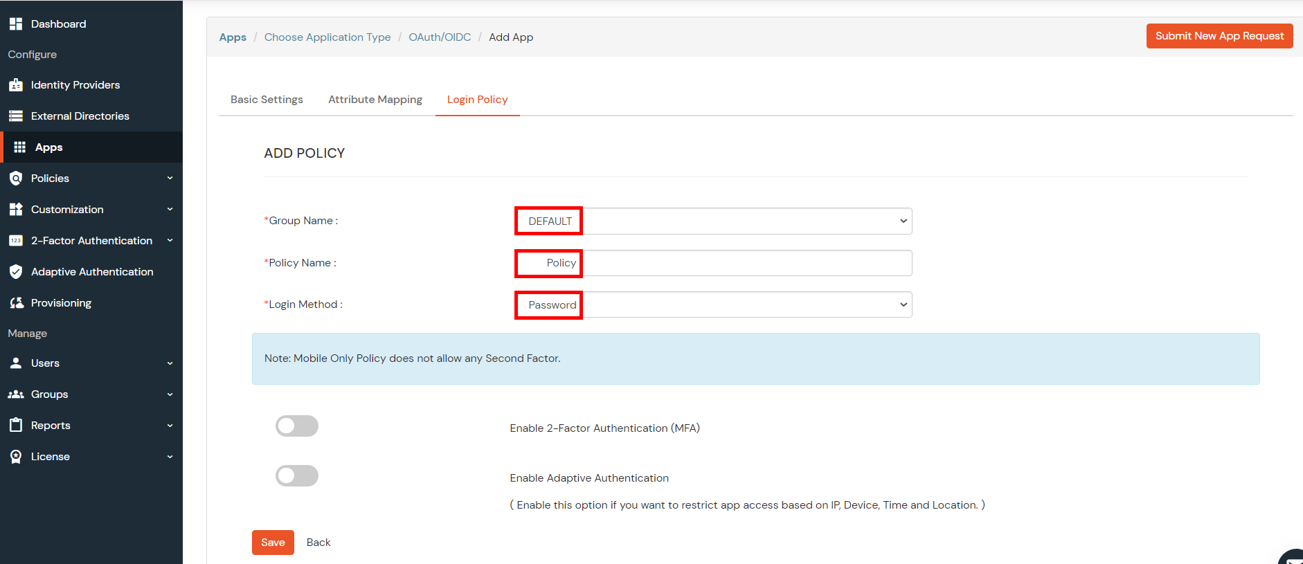 OAuth/OpenID/OIDC Single Sign On (SSO), miniOrange SSO,Create Policy