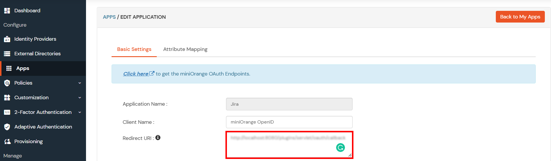 OAuth/OpenID/OIDC Single Sign On (SSO), miniOrange SSO, Fill Application Information