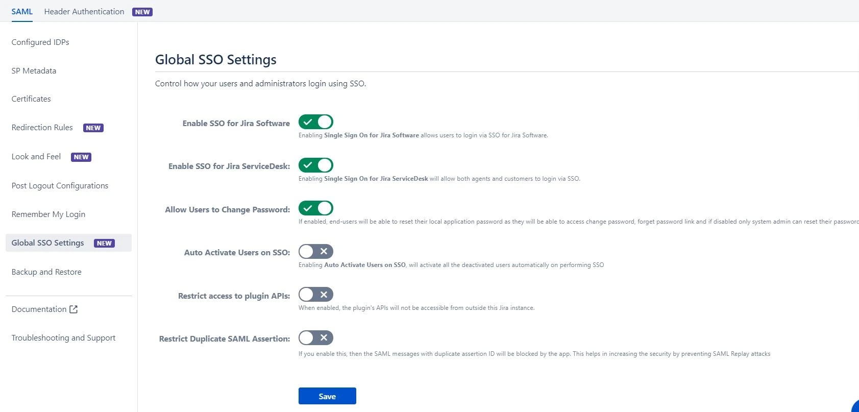 SAML single sign on