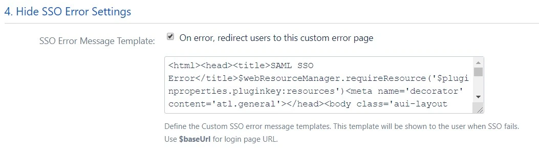 SAML Single Sign on Custom error setting