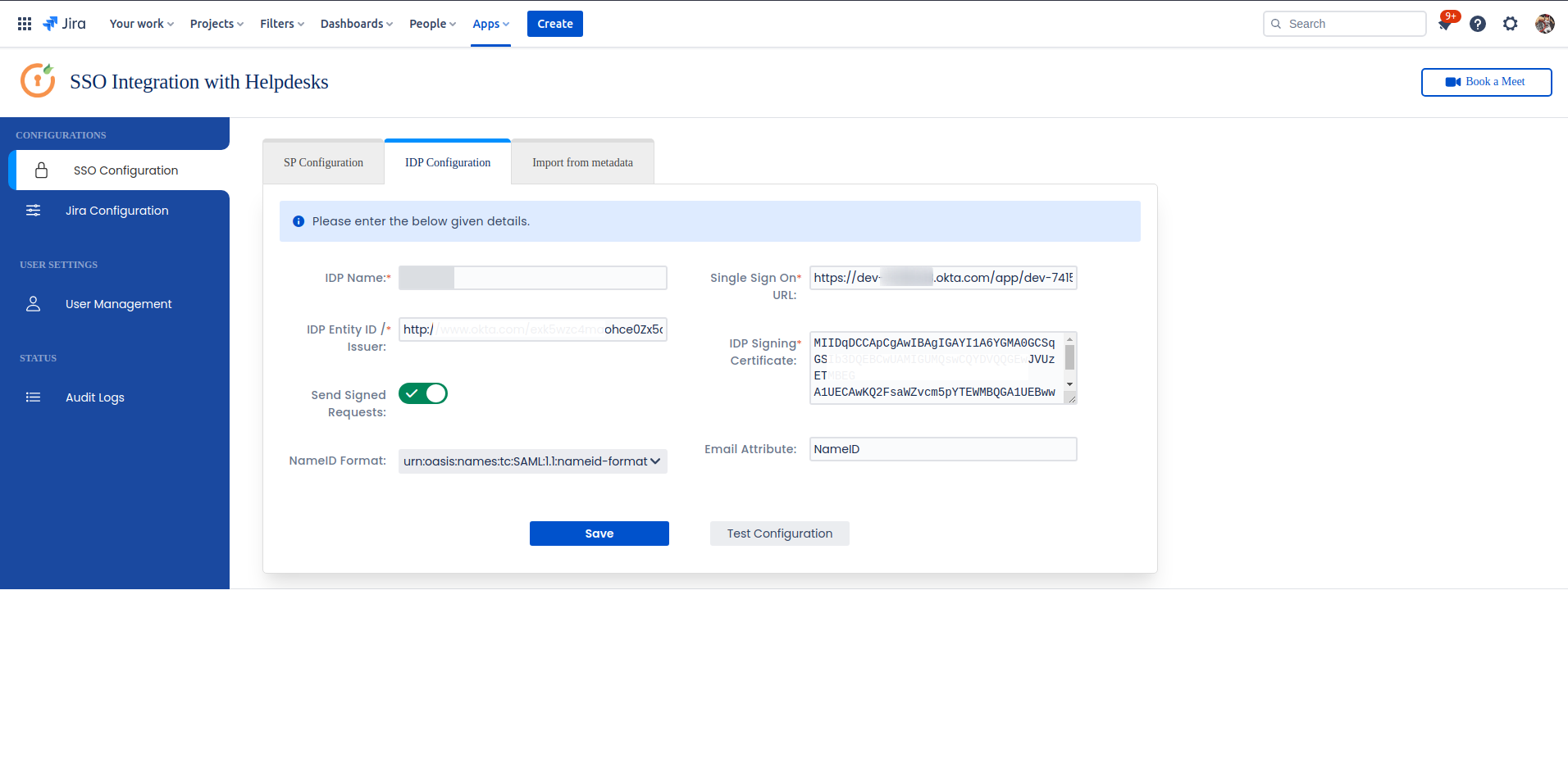 SAML Single Sign On (SSO) using Okta Identity Provider, Okta SSO Login,IDP Metadata Link