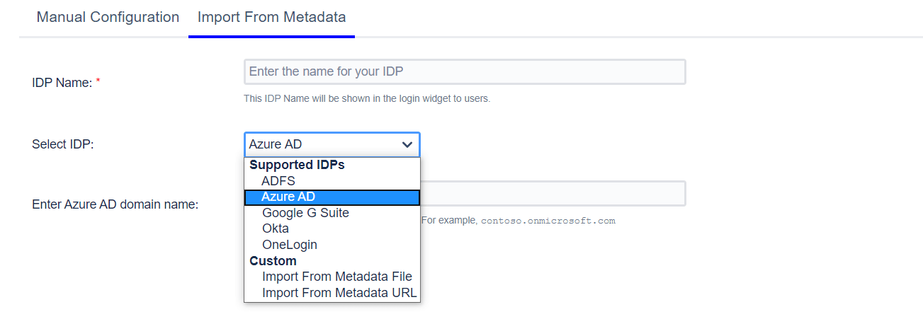 SAML Single Sign on IdP metadata