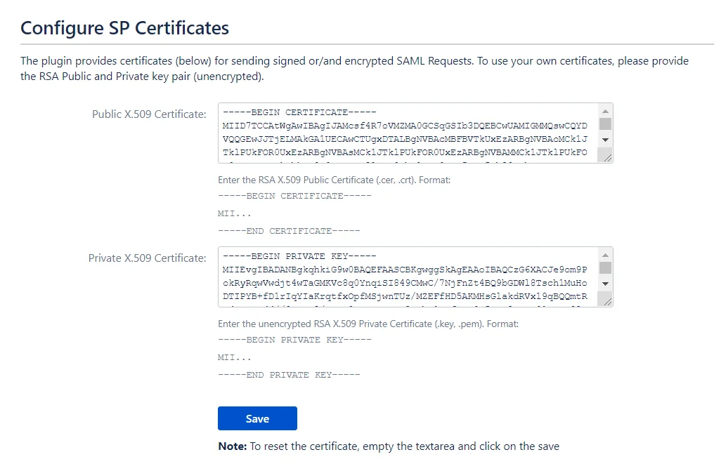 SAML Single Sign On certificate