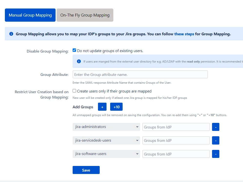 SAML Single Sign On Mannual group mapping