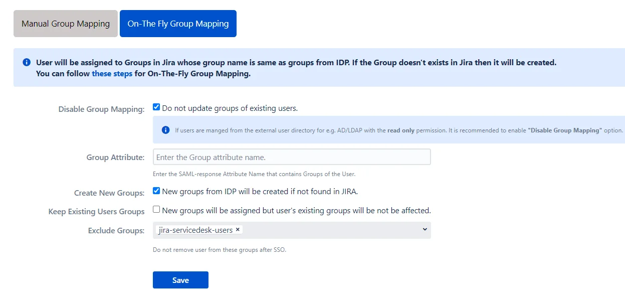 SAML Single Sign On On fly group mapping