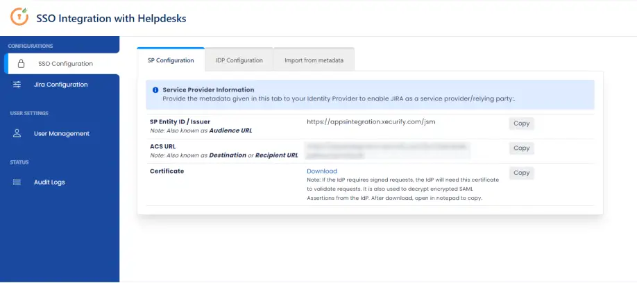 SAML Single Sign On (SSO) helpdesk sso metadata