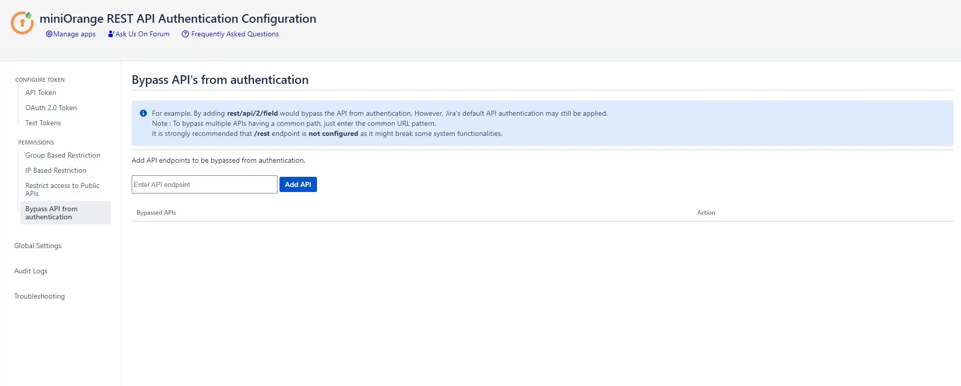 miniOrange REST Bypass APIs from Authentication