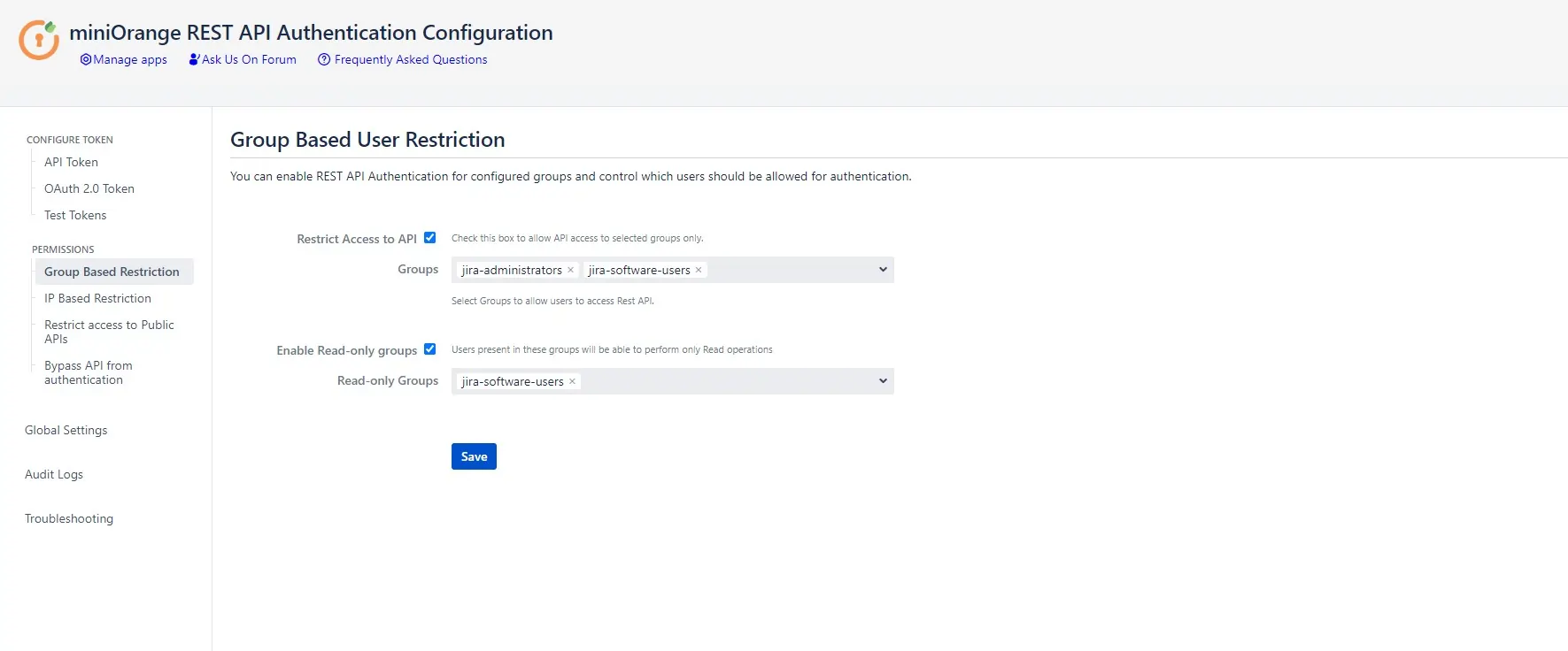 miniOrange REST API Group Based Restriction