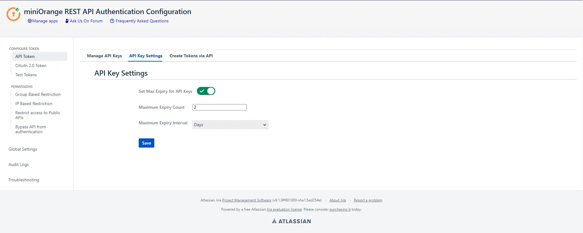 miniOrange REST API Key Settings