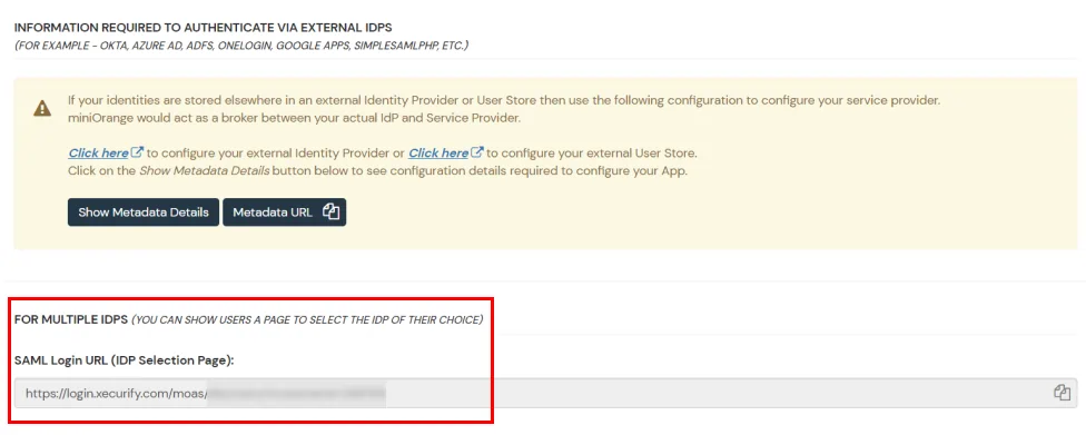 SAML Single Sign On (SSO) miniOrange helpdesk multiple idp url