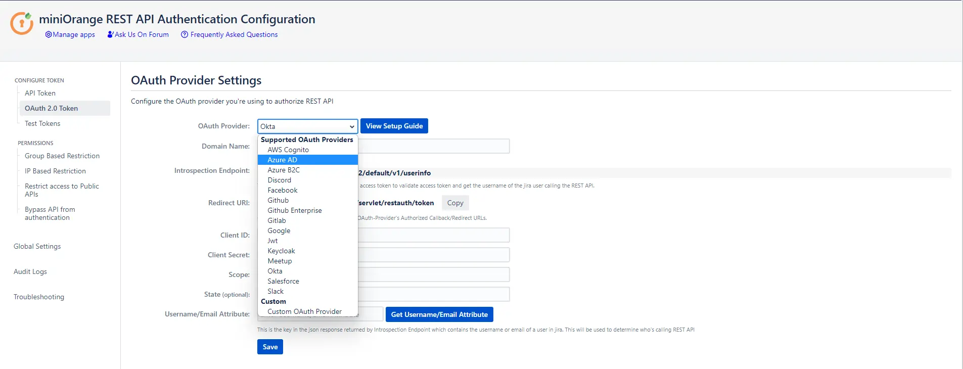 miniOrange REST API OAuth Configuration