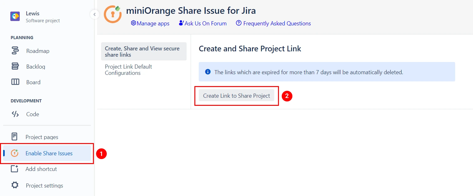 jira secure share cloud share project