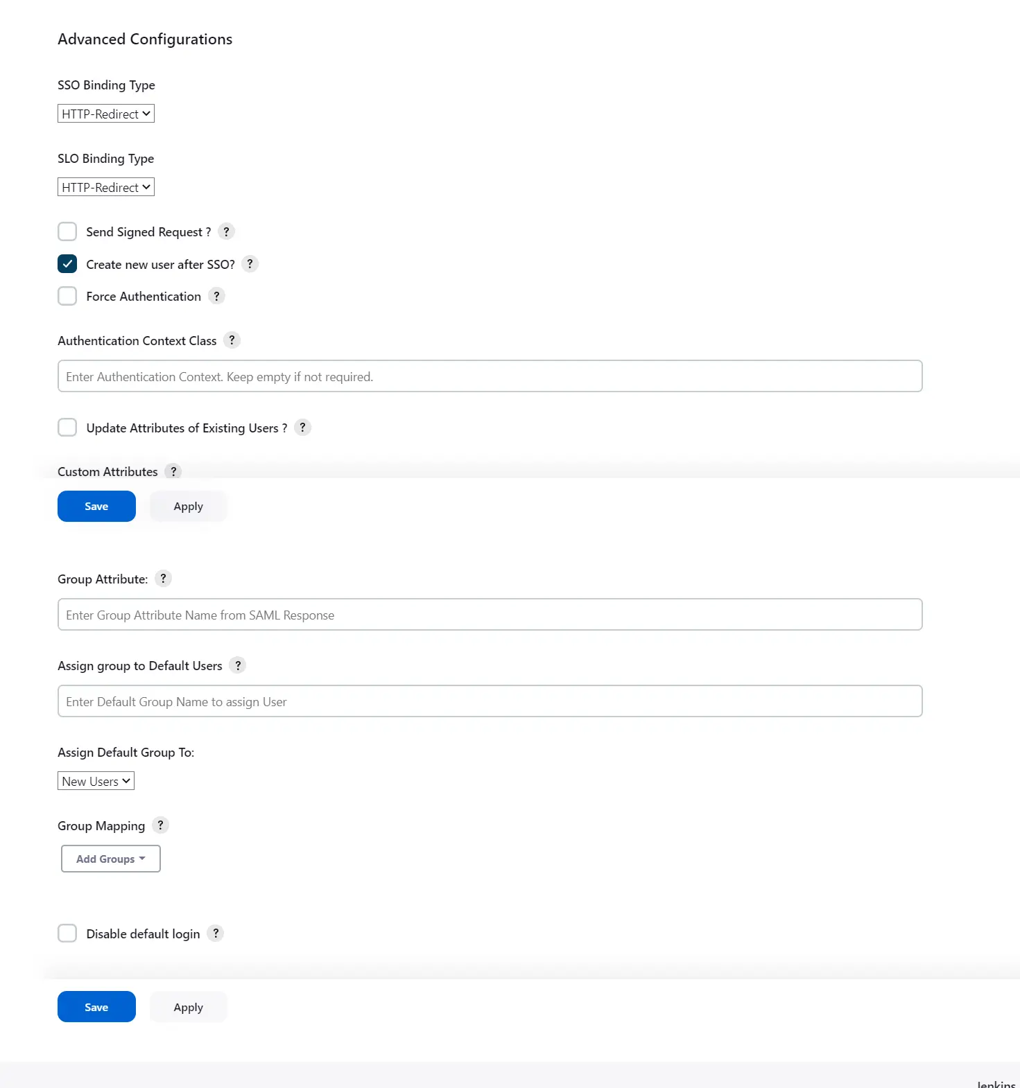 sso saml jenkins single sign on Advanced Configuration Jenkins