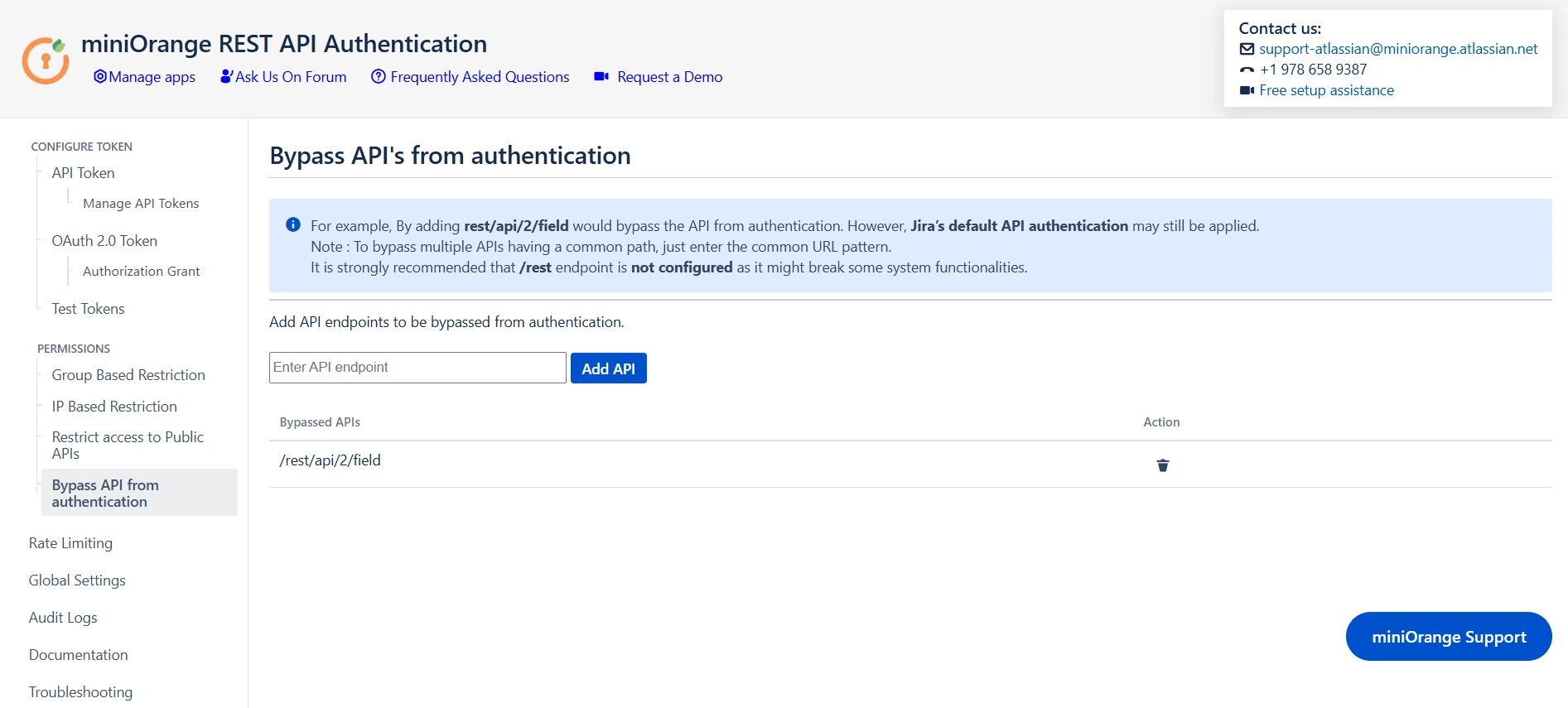 Bypass API from Authentication configuration UI