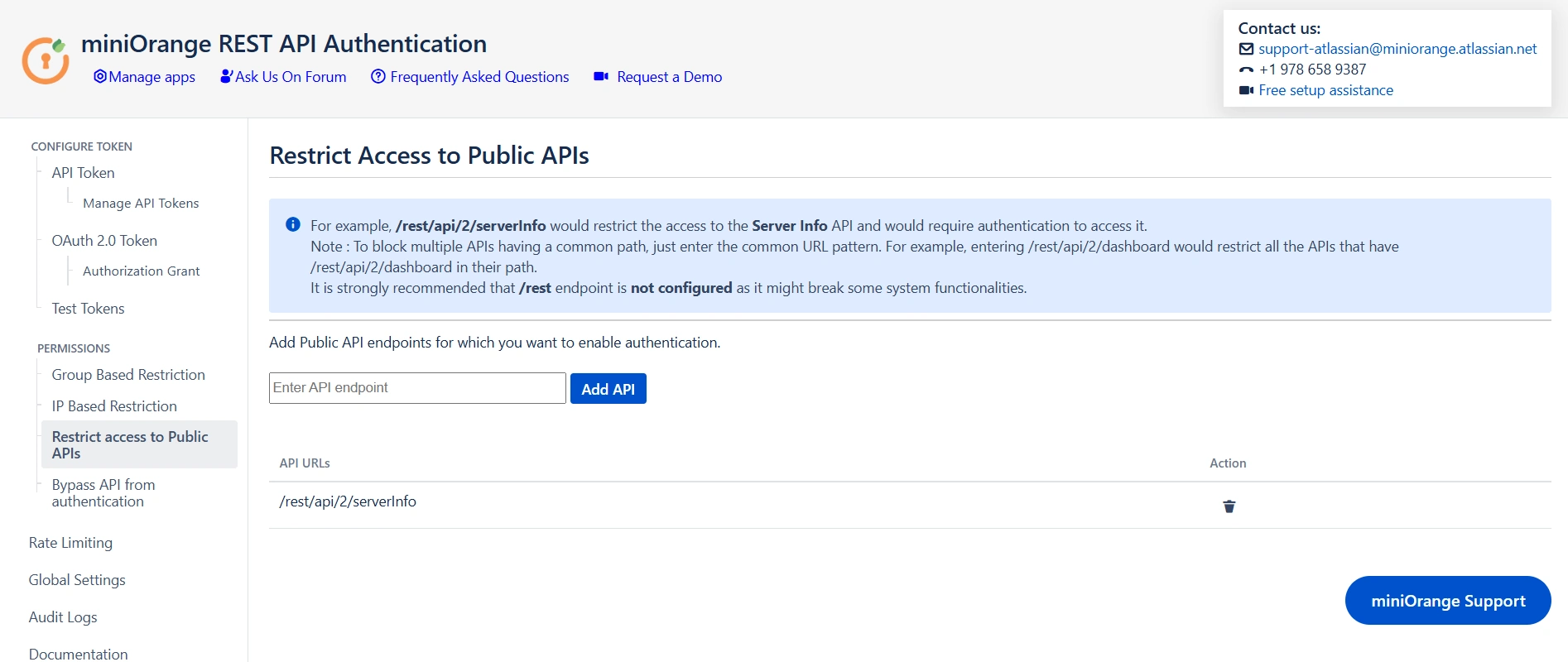 Restrict Access to Public APIs configuration UI