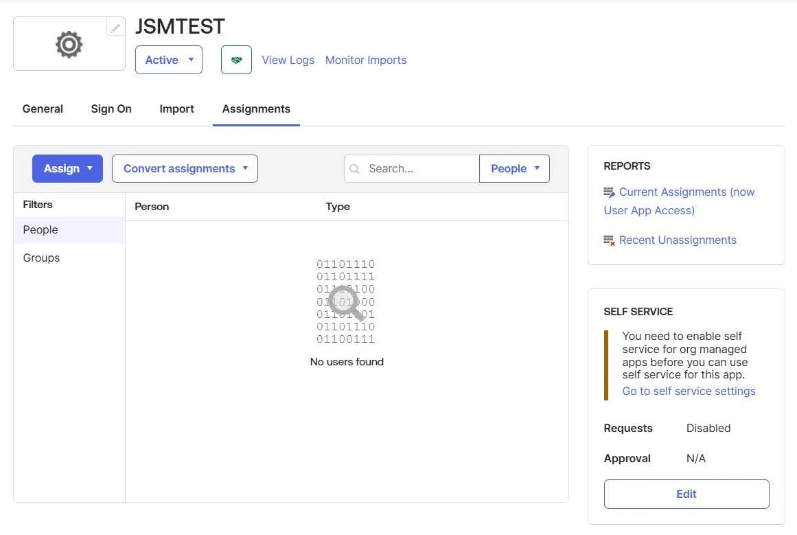 Assignments tab of your newly created SAML integration
