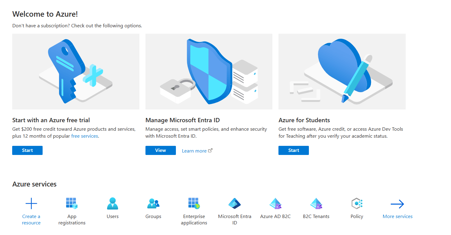 Azure Portal with App registrations options highlighted