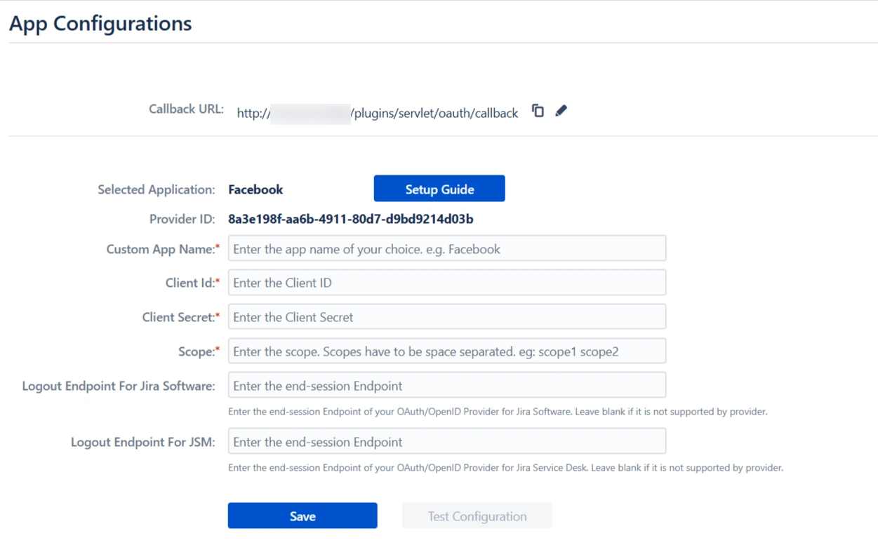 OAuth / OpenID Single Sign On (SSO) into Jira Service Provider using Facebook, Configure Facebook App